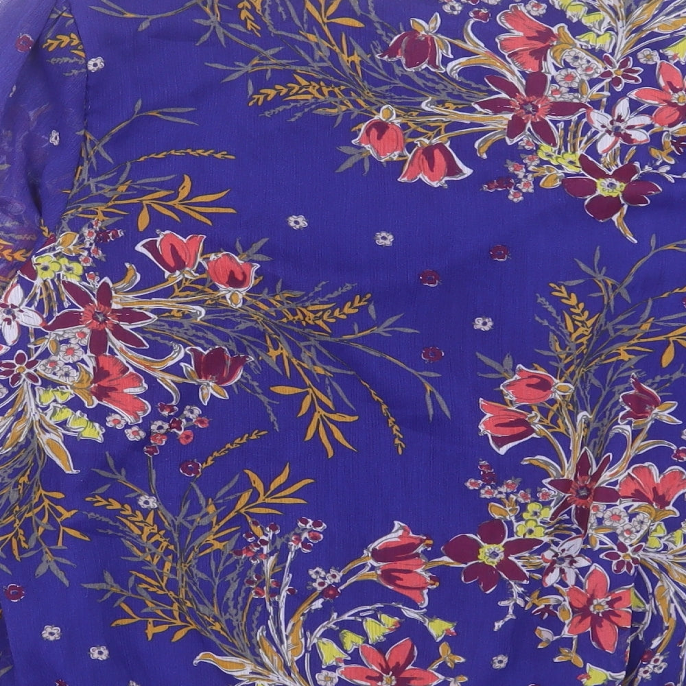 Papaya Womens Blue Floral Polyester Basic Blouse Size 12 Scoop Neck