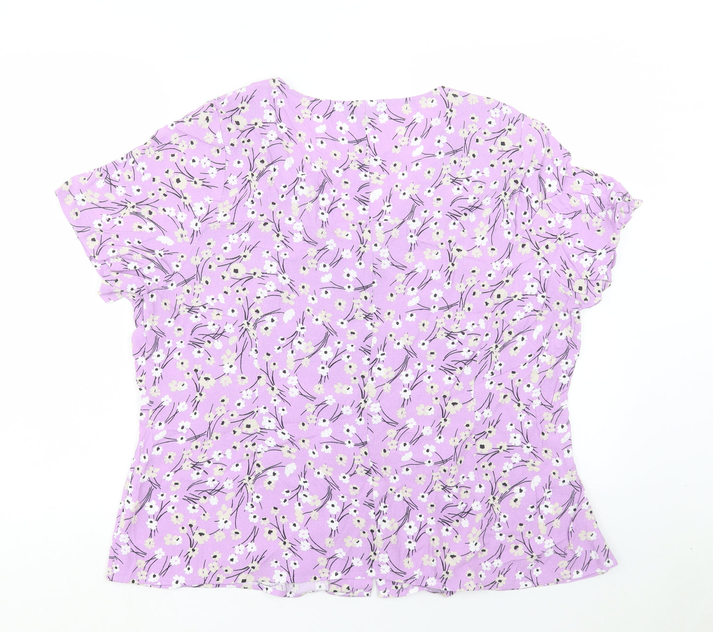 Marks and Spencer Womens Purple Floral Viscose Basic T-Shirt Size 20 V-Neck