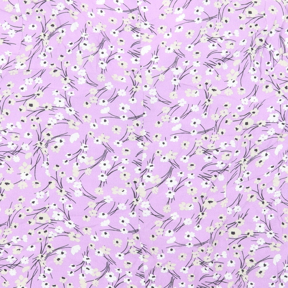 Marks and Spencer Womens Purple Floral Viscose Basic T-Shirt Size 20 V-Neck