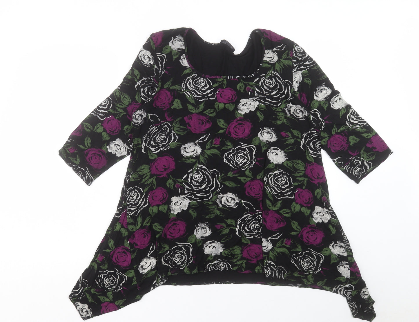 Saloos Womens Purple Floral Viscose Tunic T-Shirt Size XL Scoop Neck
