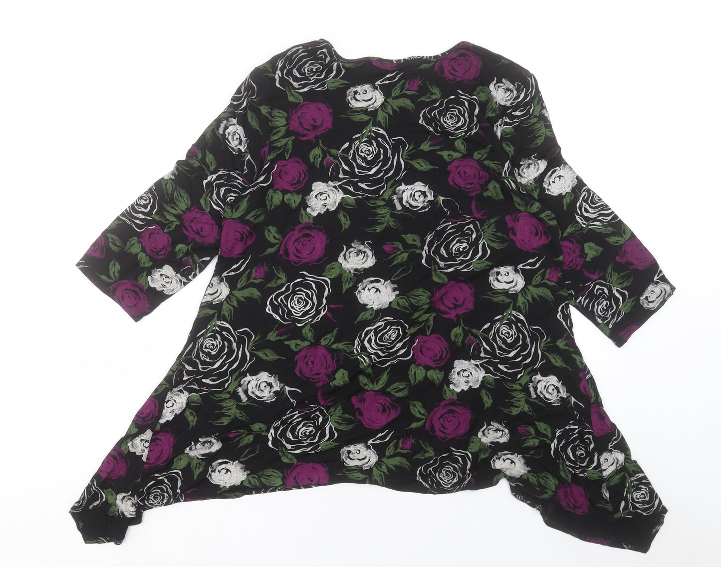 Saloos Womens Purple Floral Viscose Tunic T-Shirt Size XL Scoop Neck