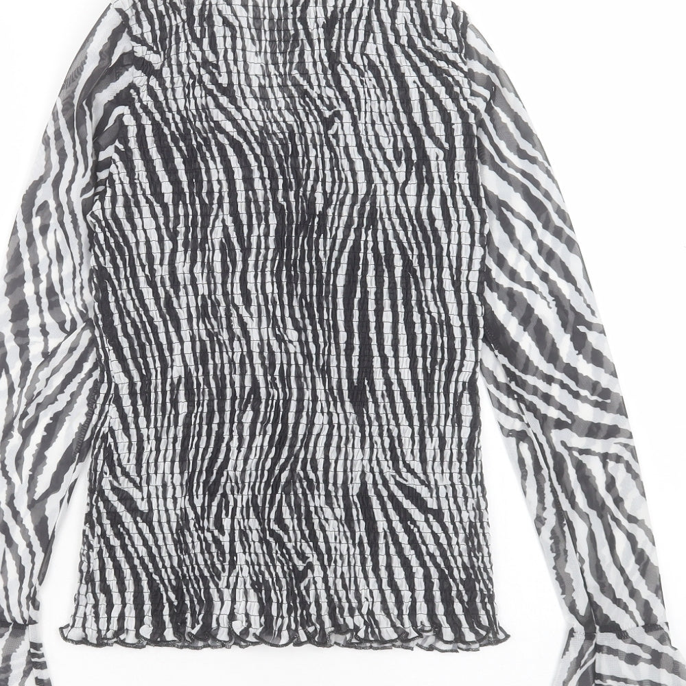 River Island Womens White Animal Print Polyester Basic Blouse Size 12 Collared