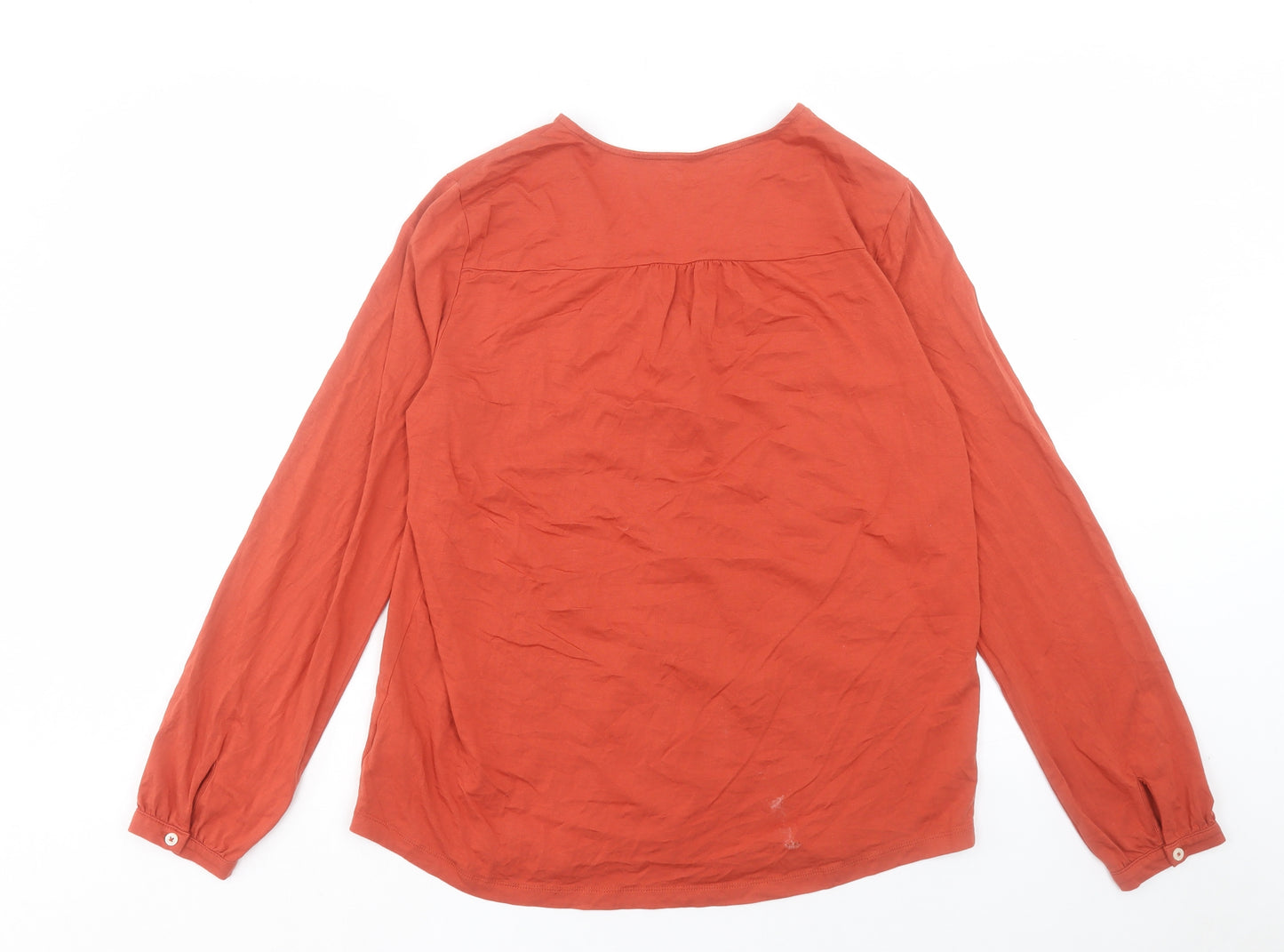 Landsend Womens Orange Viscose Basic Button-Up Size M V-Neck