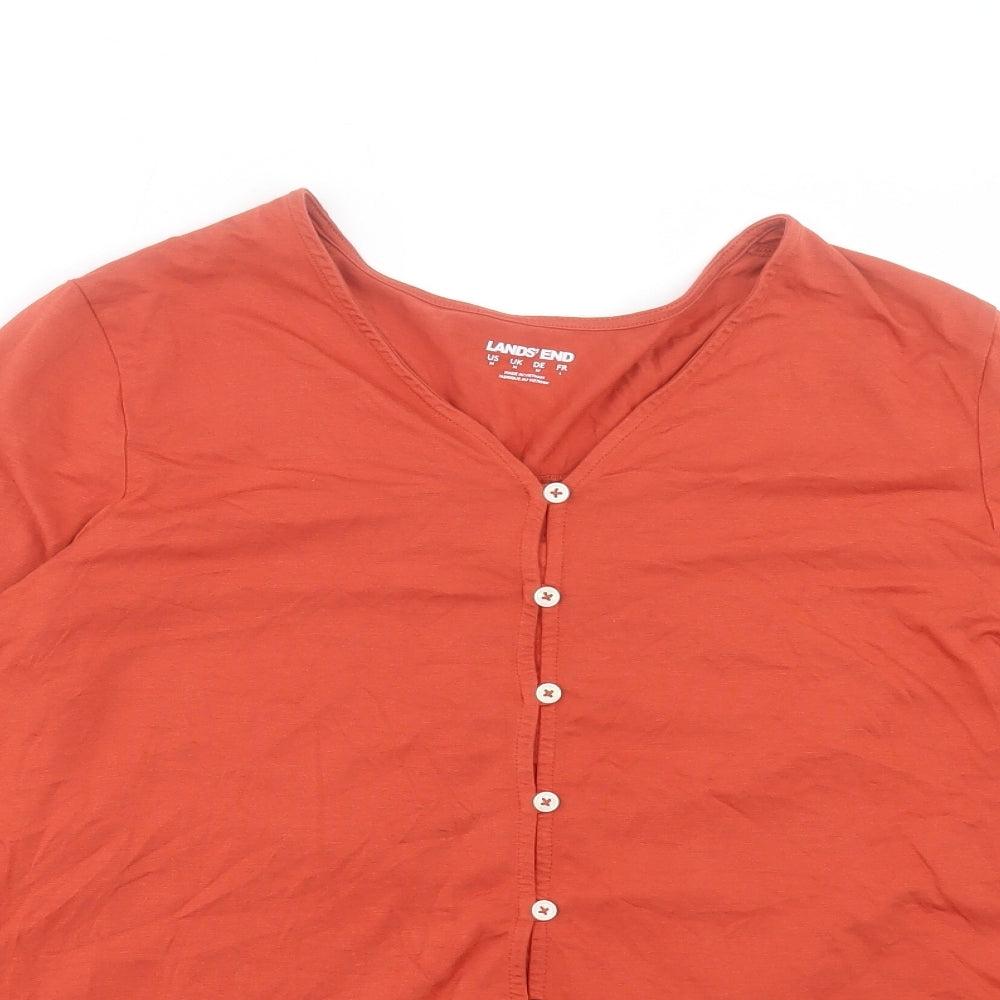 Landsend Womens Orange Viscose Basic Button-Up Size M V-Neck