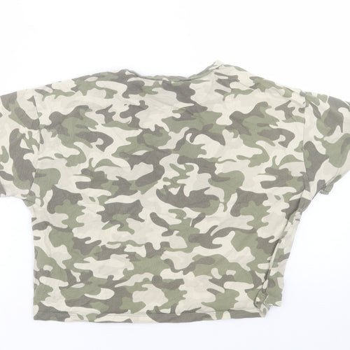 NEXT Girls Green Camouflage Cotton Cropped T-Shirt Size 14-15 Years Crew Neck Pullover - So Anyway...