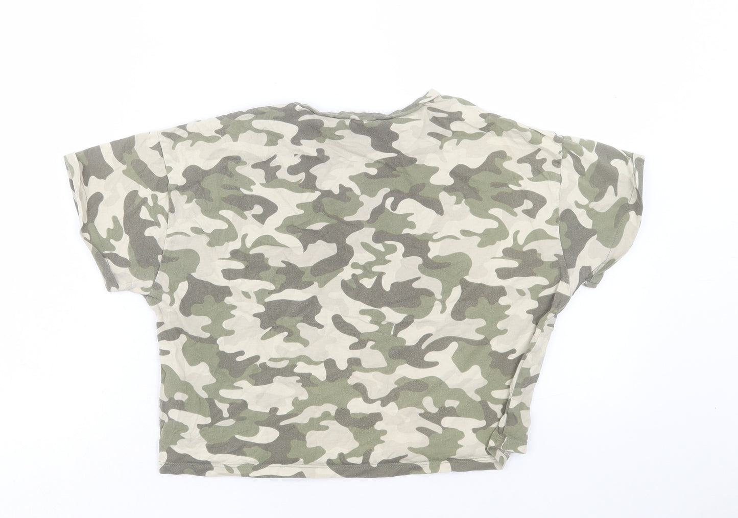 NEXT Girls Green Camouflage Cotton Cropped T-Shirt Size 14-15 Years Crew Neck Pullover - So Anyway...