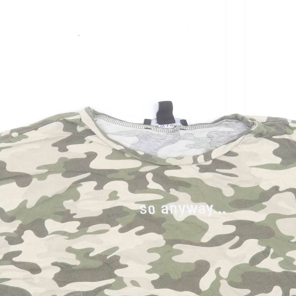 NEXT Girls Green Camouflage Cotton Cropped T-Shirt Size 14-15 Years Crew Neck Pullover - So Anyway...