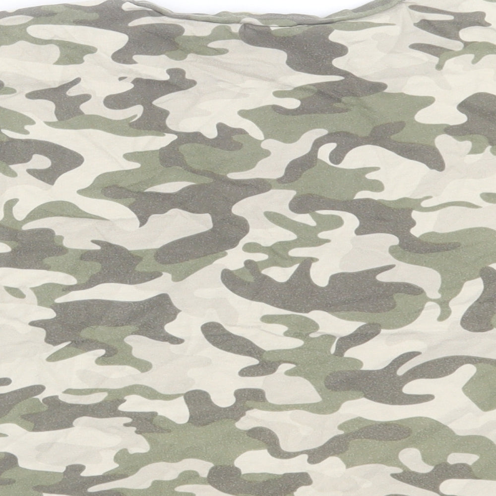 NEXT Girls Green Camouflage Cotton Cropped T-Shirt Size 14-15 Years Crew Neck Pullover - So Anyway...
