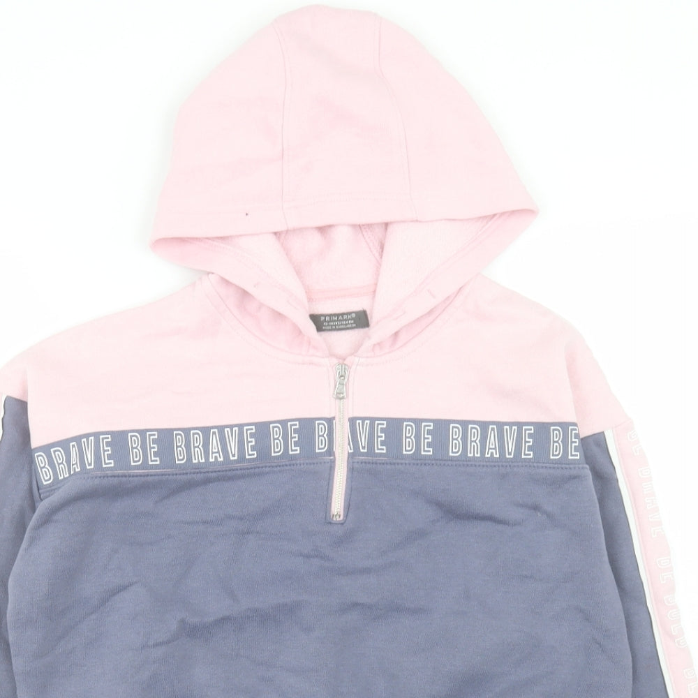 Primark Girls Pink Cotton Pullover Hoodie Size 13-14 Years Zip - Be Brave