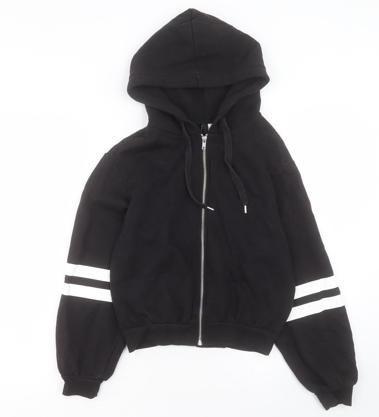 H&M Womens Black Striped Cotton Full Zip Hoodie Size XS Zip