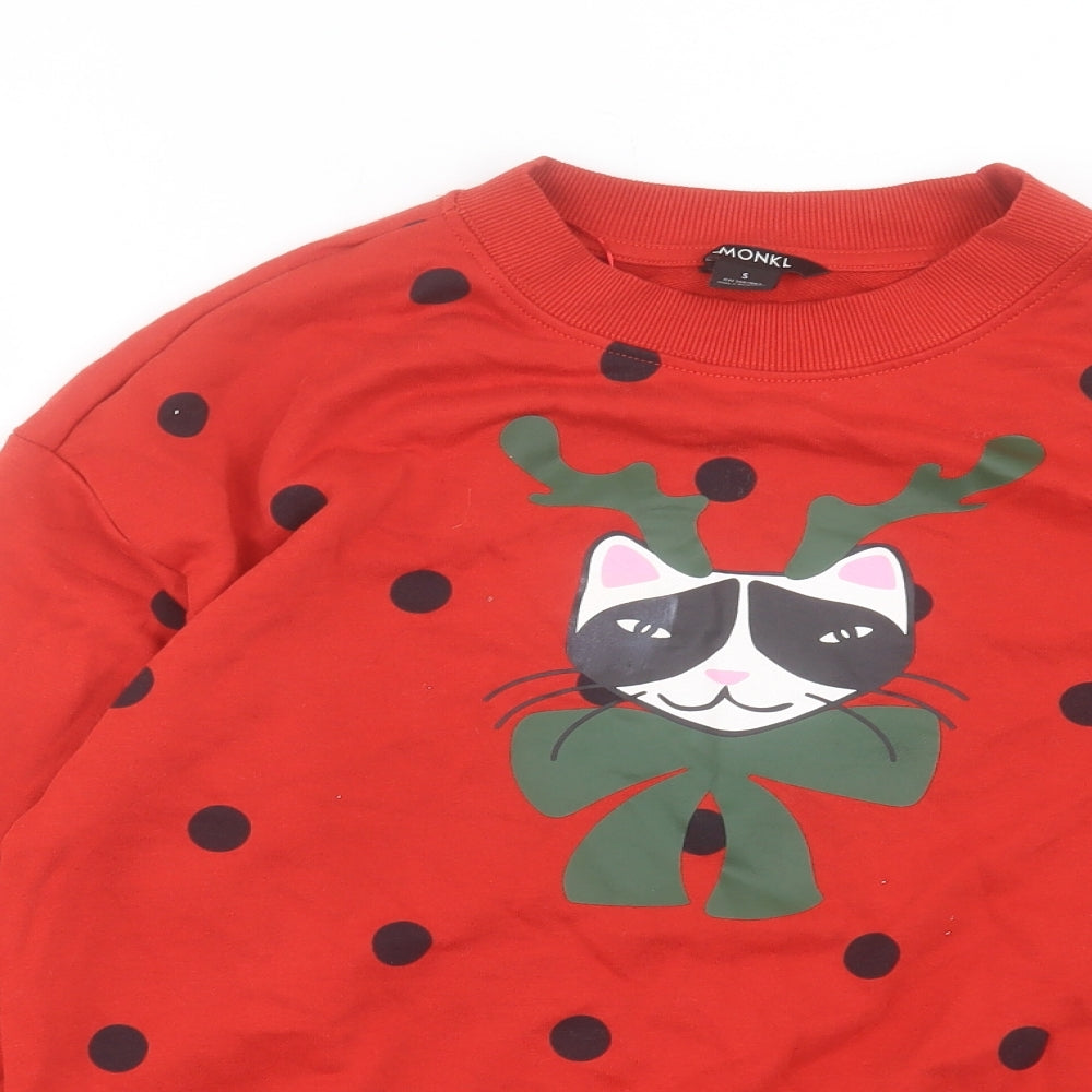 monkl Womens Red Polka Dot Cotton Pullover Sweatshirt Size S Pullover