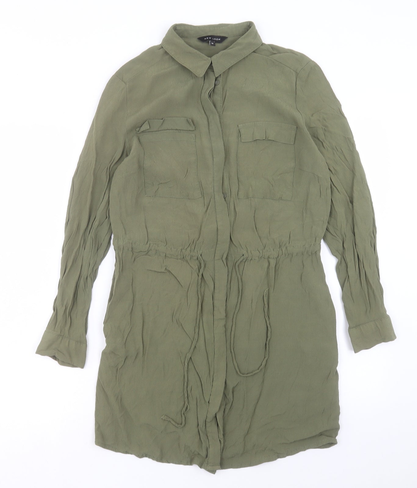 New Look Womens Green Viscose T-Shirt Dress Size 14 Collared Button