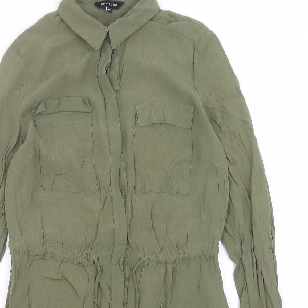 New Look Womens Green Viscose T-Shirt Dress Size 14 Collared Button