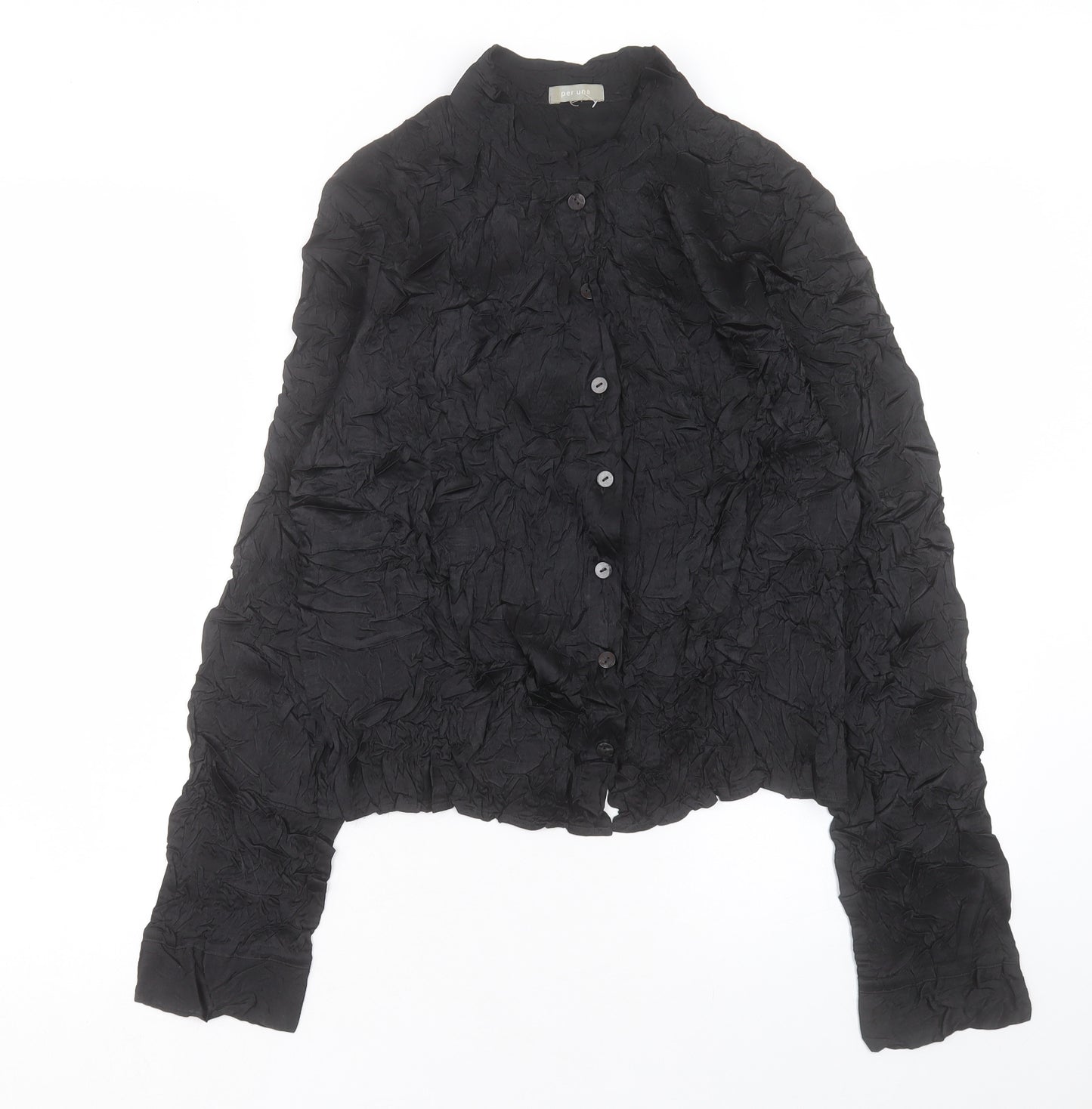 Per Una Womens Black Polyester Basic Button-Up Size 10 Crew Neck