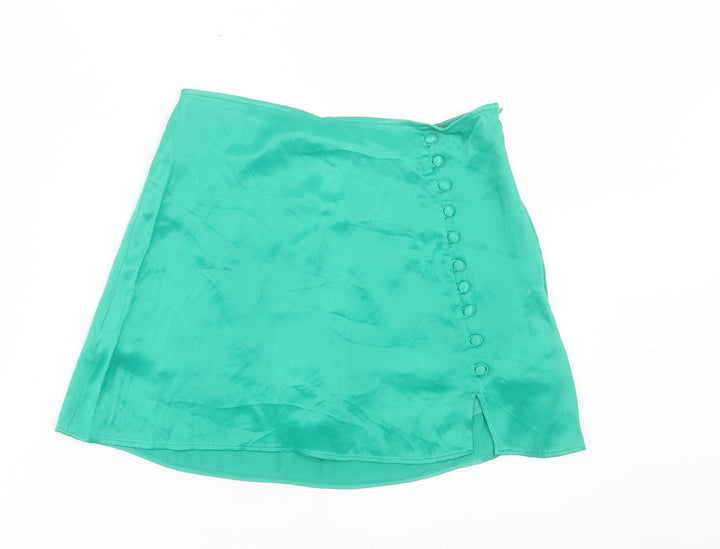 Zara Womens Green Viscose A-Line Skort Size S Zip