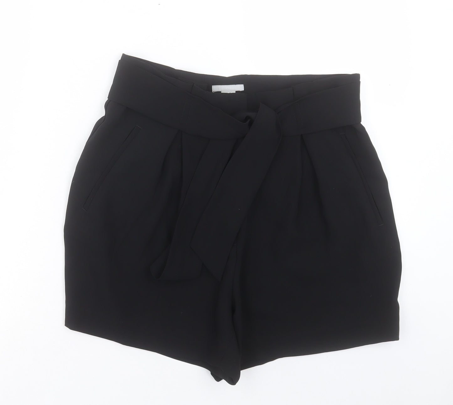 H&M Womens Black Polyester Paperbag Shorts Size 14 L4 in Regular Hook & Eye