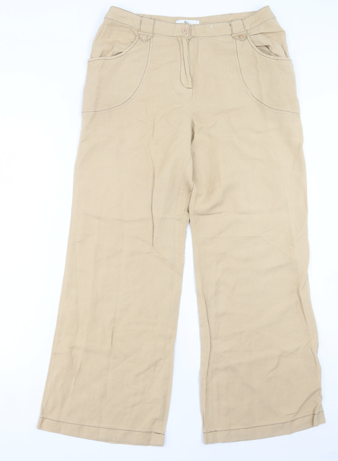 Klass Womens Beige Linen Trousers Size 12 L29 in Regular Button