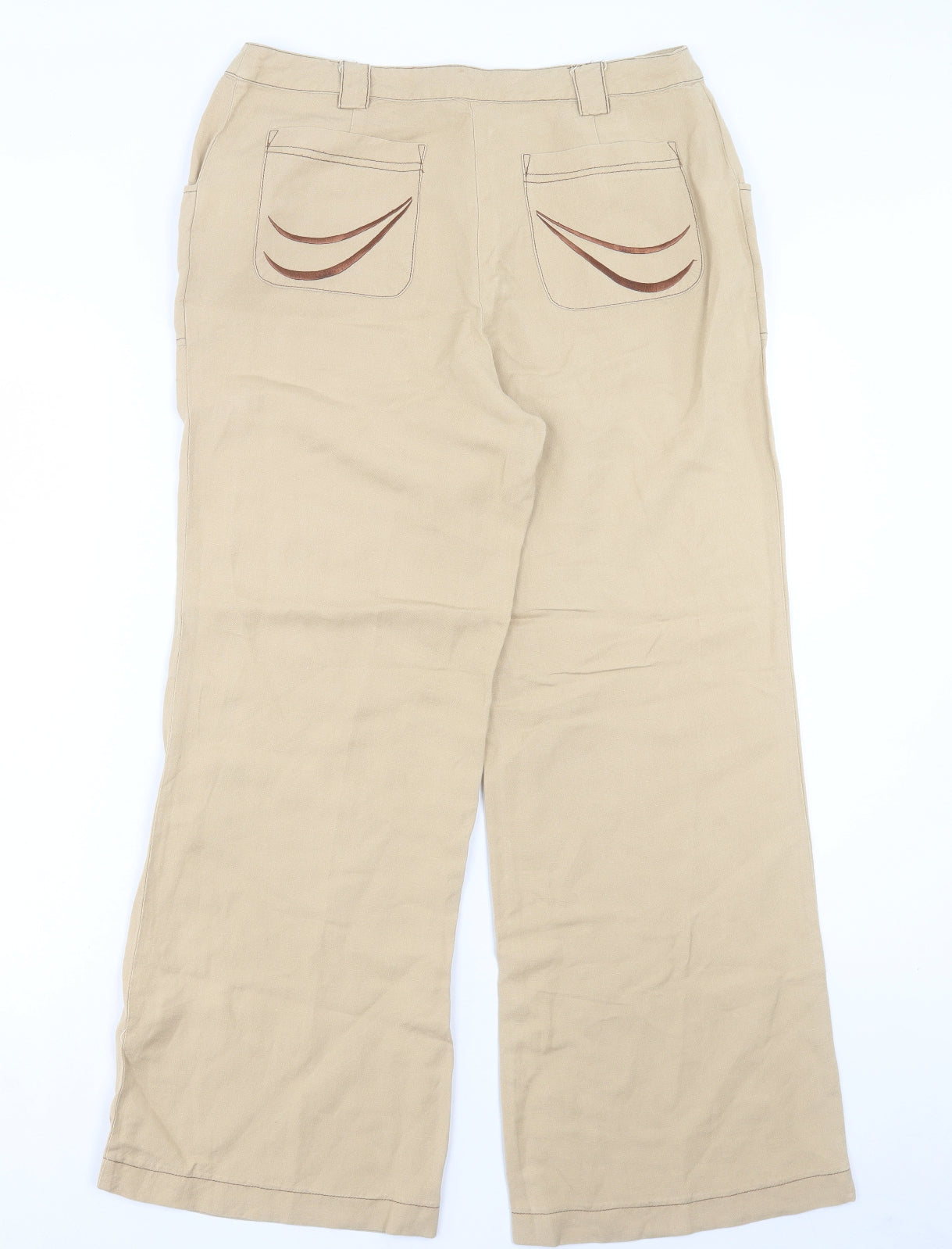 Klass Womens Beige Linen Trousers Size 12 L29 in Regular Button