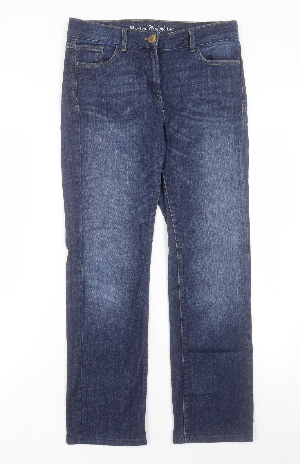 Marks and Spencer Womens Blue Cotton Straight Jeans Size 10 L28 in Regular Button