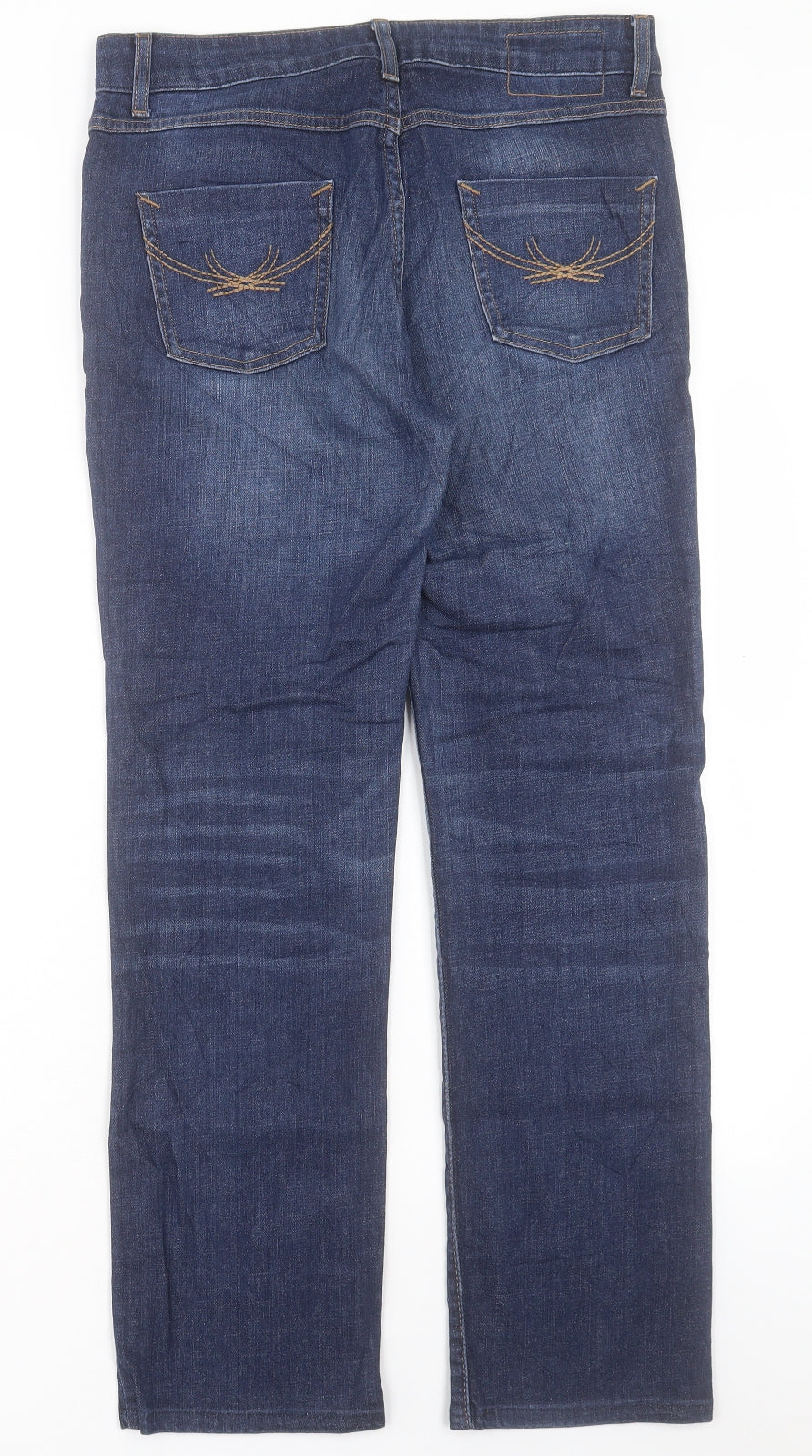 Marks and Spencer Womens Blue Cotton Straight Jeans Size 10 L28 in Regular Button