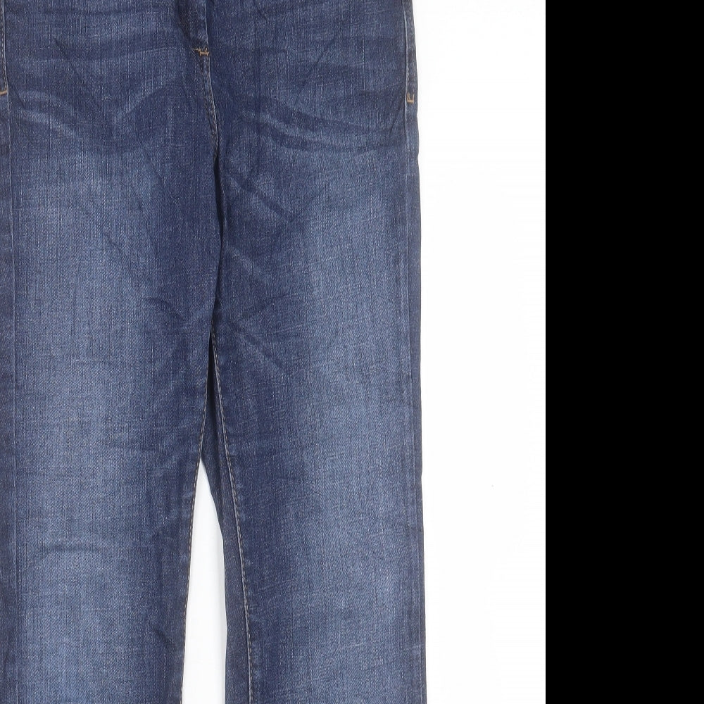 Marks and Spencer Womens Blue Cotton Straight Jeans Size 10 L28 in Regular Button
