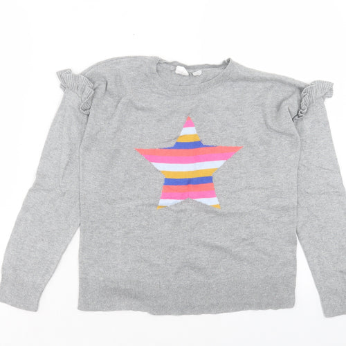 Gap Girls Grey Crew Neck Cotton Pullover Jumper Size 10 Years Pullover - Star Pattern