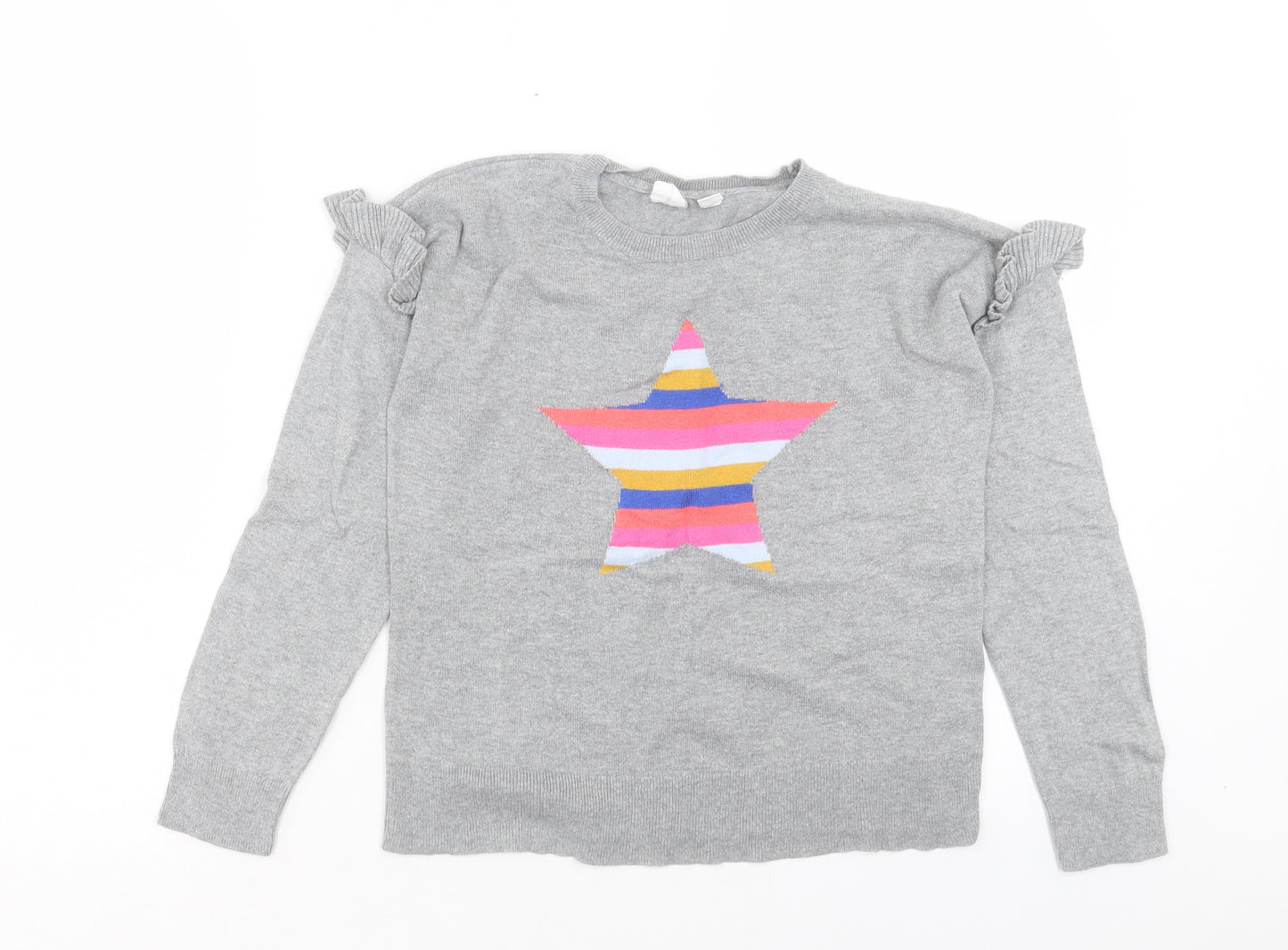 Gap Girls Grey Crew Neck Cotton Pullover Jumper Size 10 Years Pullover - Star Pattern