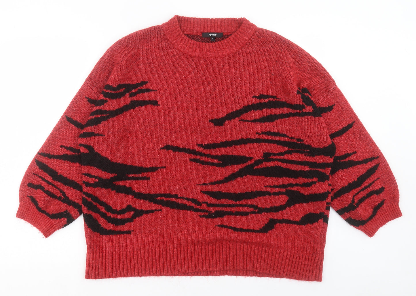 NEXT Womens Red Round Neck Animal Print Acrylic Pullover Jumper Size XL