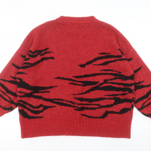 NEXT Womens Red Round Neck Animal Print Acrylic Pullover Jumper Size XL