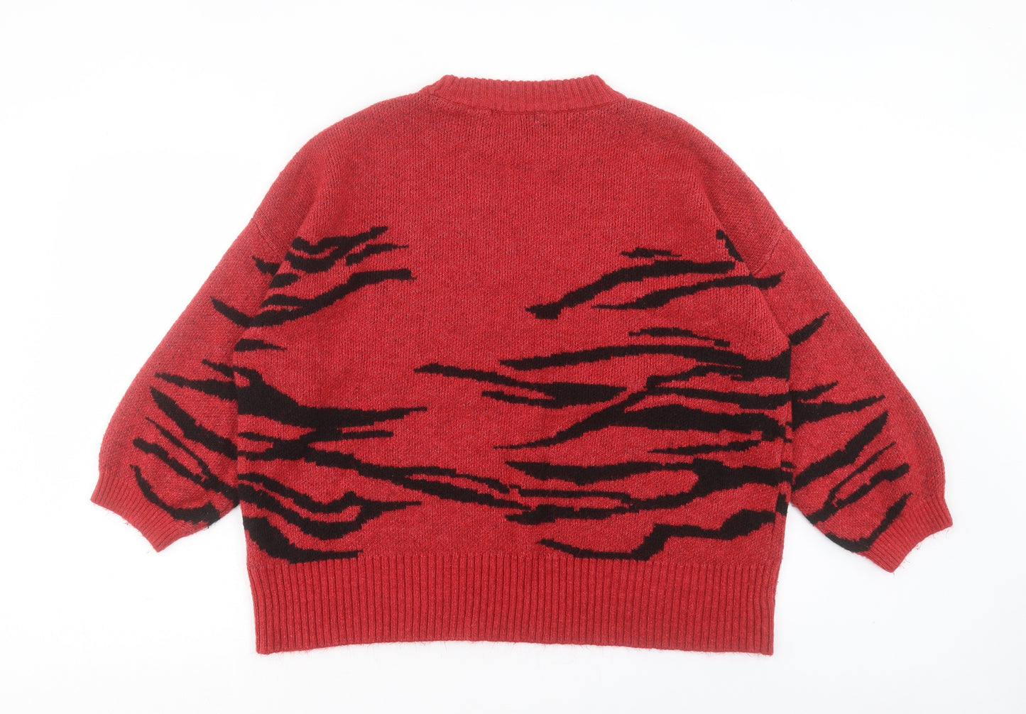 NEXT Womens Red Round Neck Animal Print Acrylic Pullover Jumper Size XL