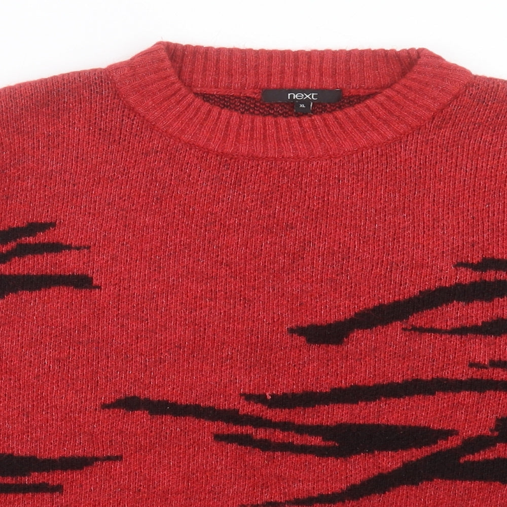 NEXT Womens Red Round Neck Animal Print Acrylic Pullover Jumper Size XL