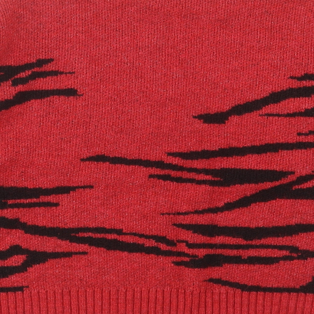 NEXT Womens Red Round Neck Animal Print Acrylic Pullover Jumper Size XL