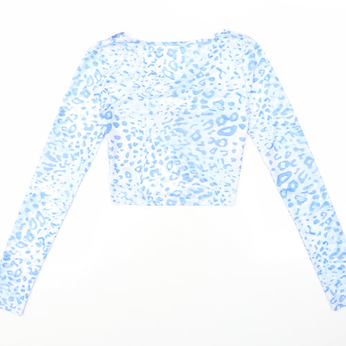 SheIn Womens Multicoloured Animal Print Polyester Cropped T-Shirt Size XS V-Neck - Leopard print lace detail