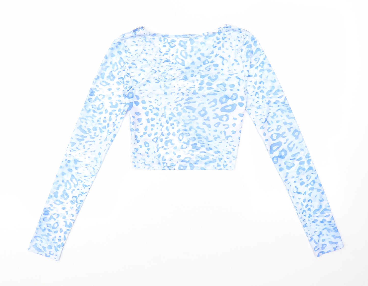 SheIn Womens Multicoloured Animal Print Polyester Cropped T-Shirt Size XS V-Neck - Leopard print lace detail