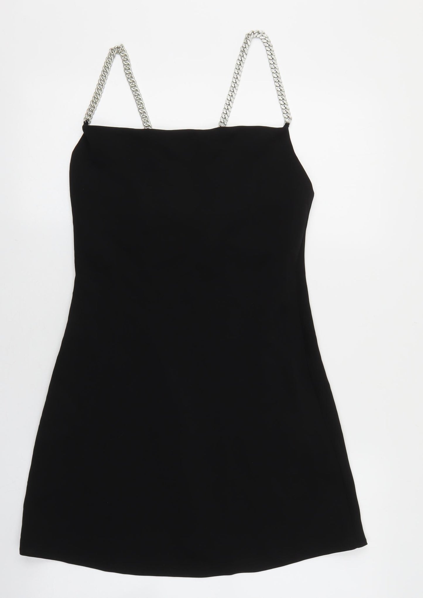 Zara Womens Black Polyester Slip Dress Size S Square Neck Pullover - Diamante Straps