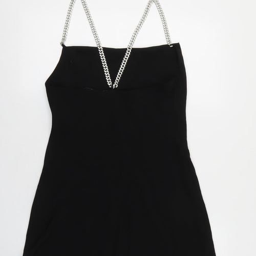 Zara Womens Black Polyester Slip Dress Size S Square Neck Pullover - Diamante Straps