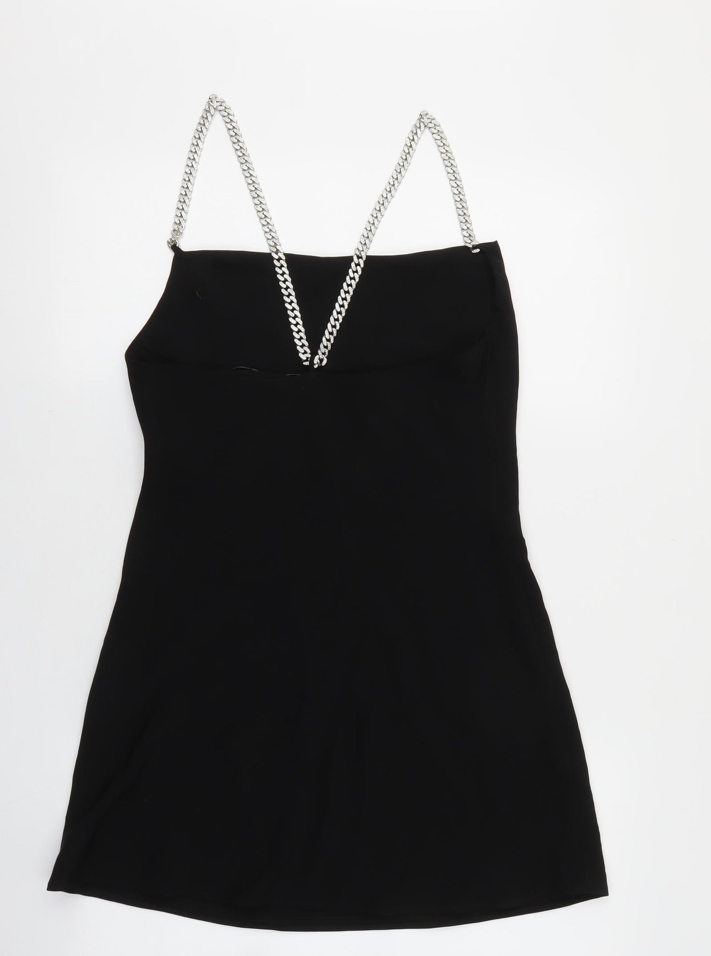 Zara Womens Black Polyester Slip Dress Size S Square Neck Pullover - Diamante Straps