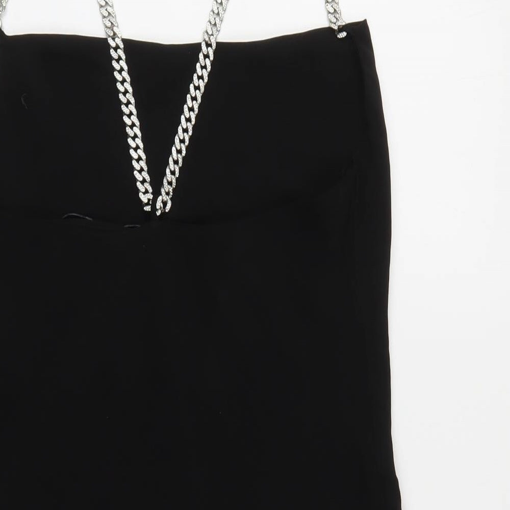 Zara Womens Black Polyester Slip Dress Size S Square Neck Pullover - Diamante Straps