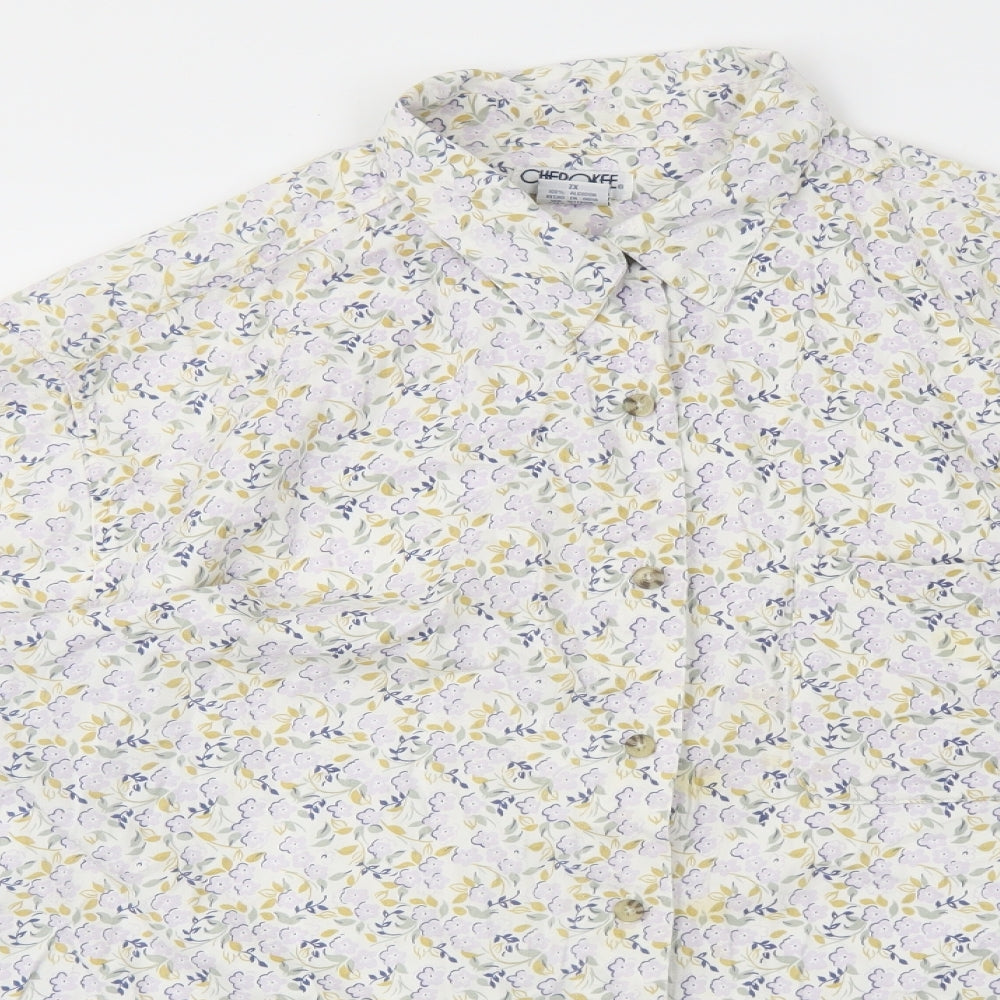 Cherokee Womens Multicoloured Floral 100% Cotton Basic Button-Up Size 2XL Collared