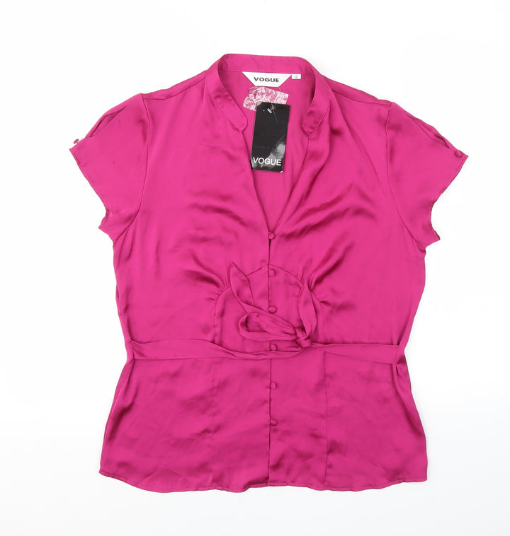 Vogue Womens Pink Polyester Basic Blouse Size 12 Collared - Tie Front