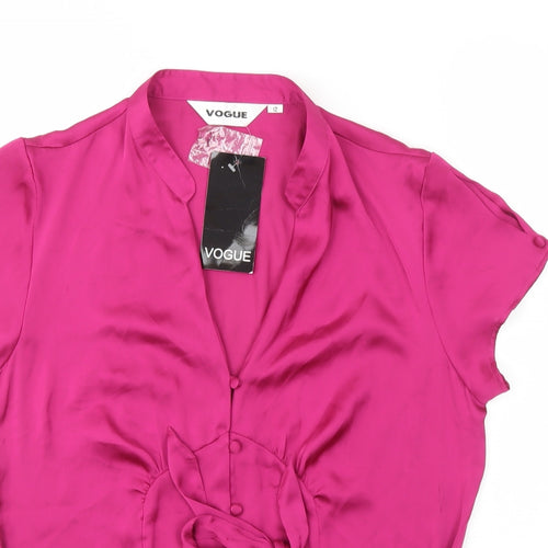 Vogue Womens Pink Polyester Basic Blouse Size 12 Collared - Tie Front