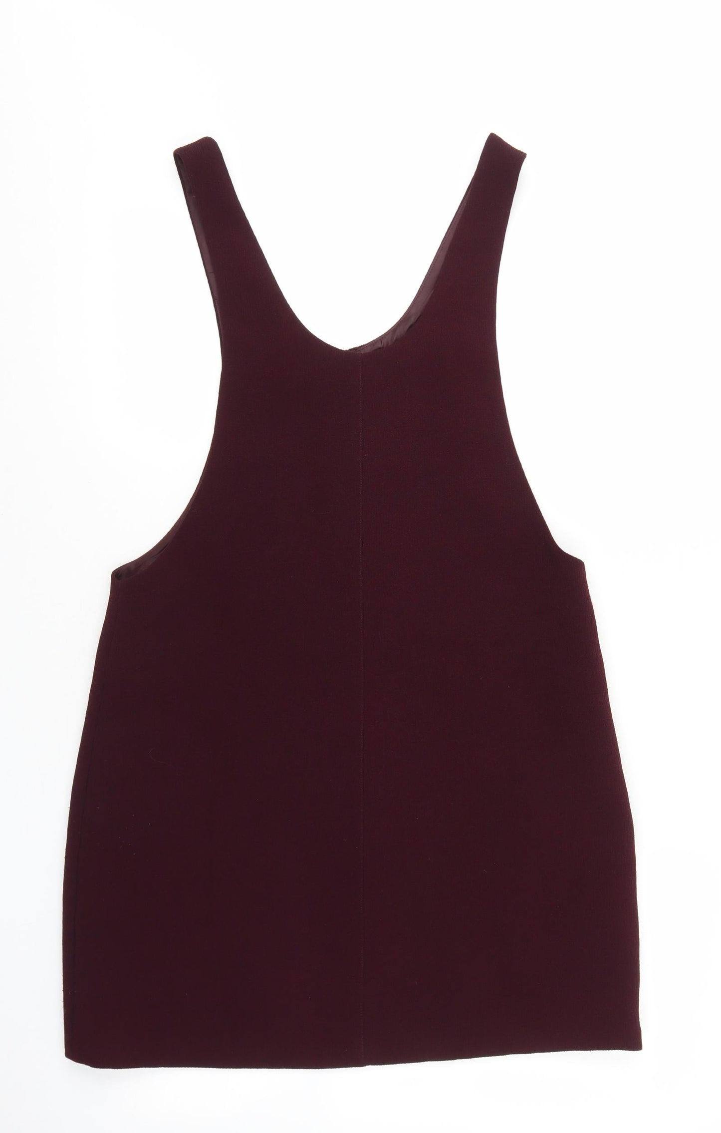 New Look Womens Red Polyester Pinafore/Dungaree Dress Size 10 Scoop Neck Zip - Ribbed Material