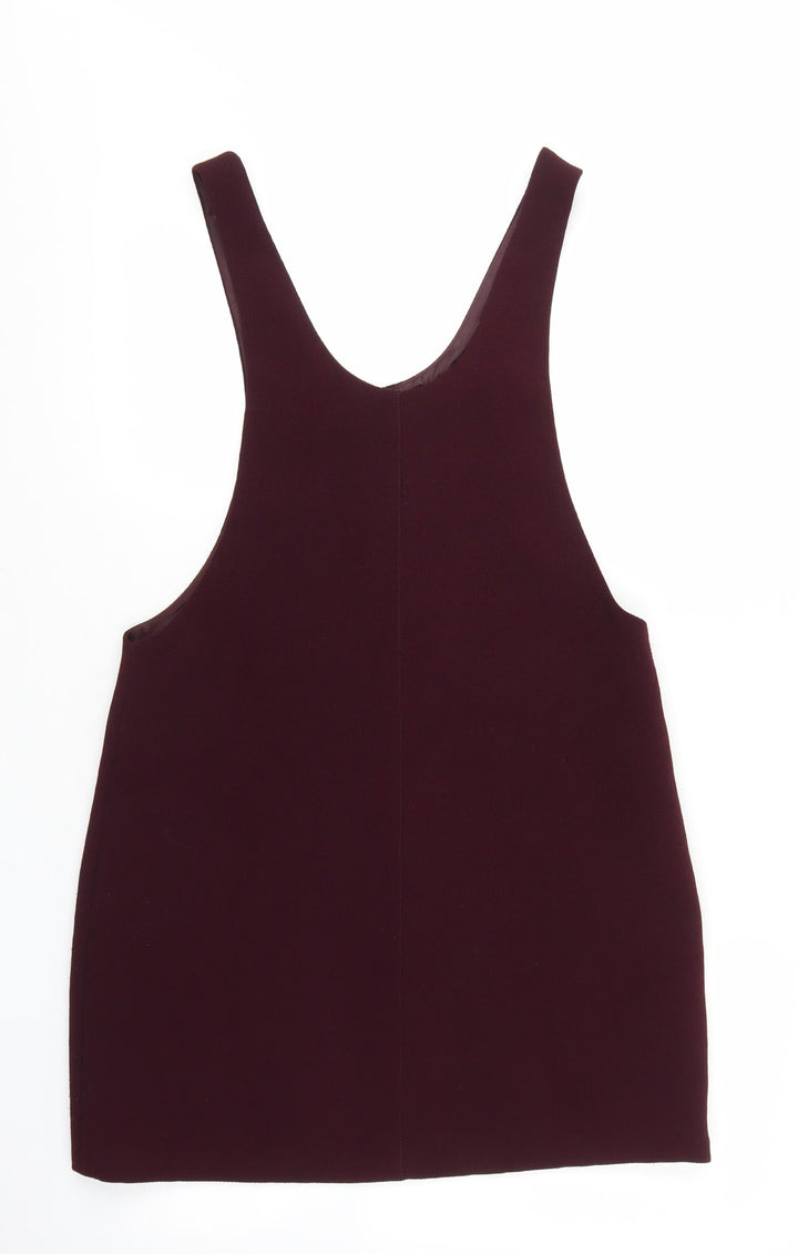 New Look Womens Red Polyester Pinafore/Dungaree Dress Size 10 Scoop Neck Zip - Ribbed Material