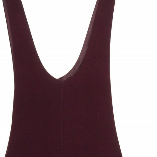 New Look Womens Red Polyester Pinafore/Dungaree Dress Size 10 Scoop Neck Zip - Ribbed Material