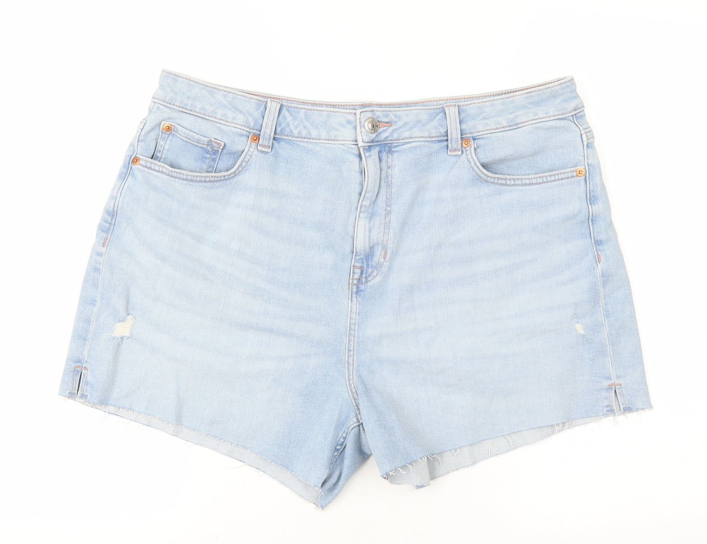 Marks and Spencer Womens Blue Cotton Mom Shorts Size 18 L4 in Regular Zip