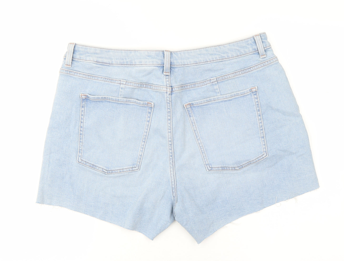 Marks and Spencer Womens Blue Cotton Mom Shorts Size 18 L4 in Regular Zip