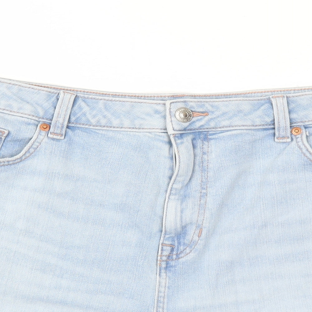 Marks and Spencer Womens Blue Cotton Mom Shorts Size 18 L4 in Regular Zip