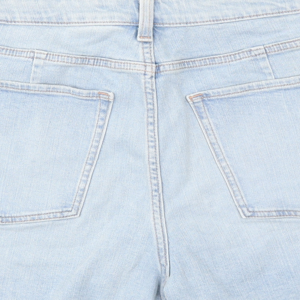 Marks and Spencer Womens Blue Cotton Mom Shorts Size 18 L4 in Regular Zip