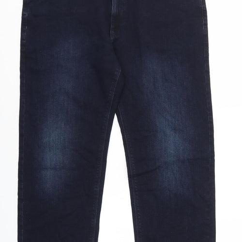 Marks and Spencer Womens Blue Cotton Straight Jeans Size 36 in L31 in Regular Zip