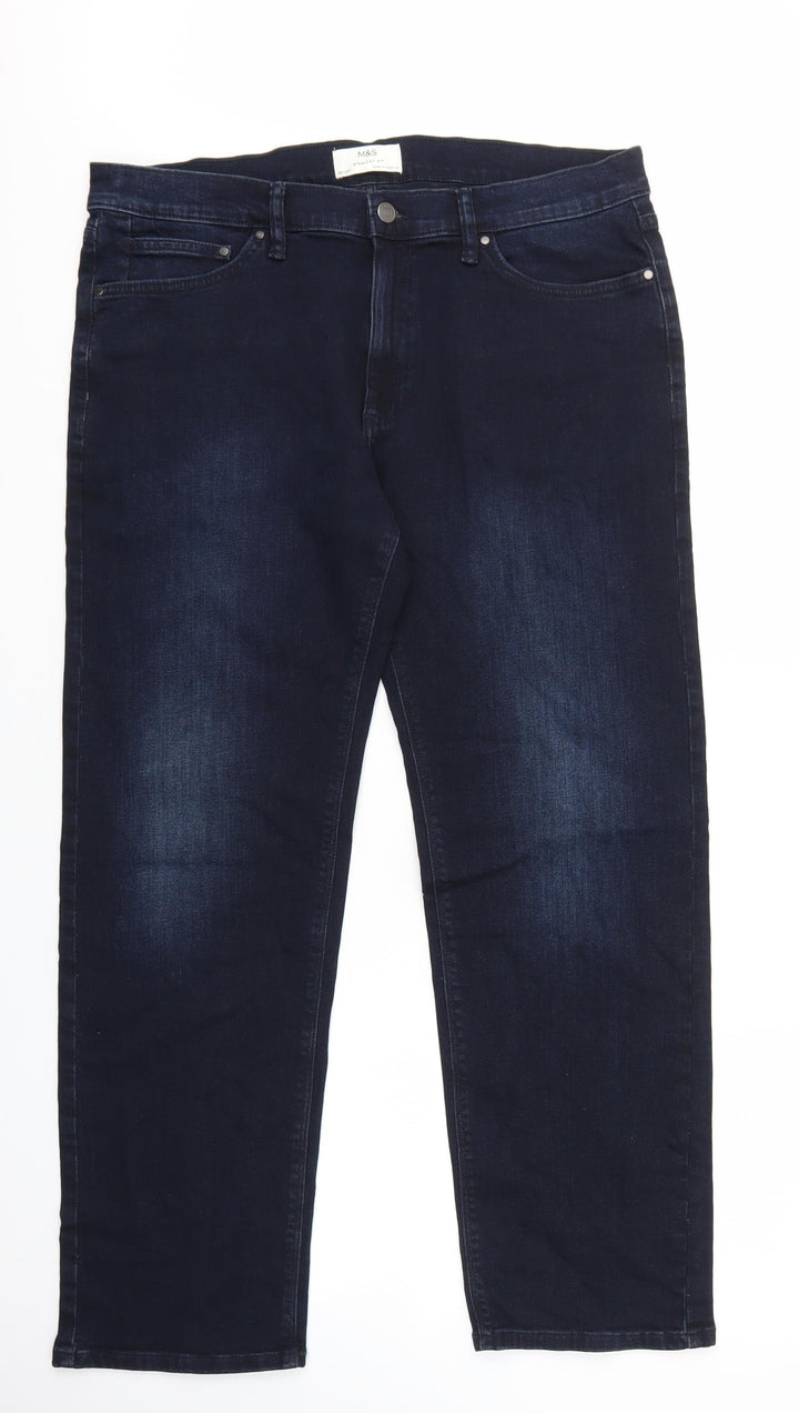 Marks and Spencer Womens Blue Cotton Straight Jeans Size 36 in L31 in Regular Zip